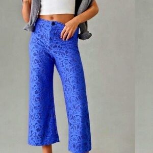 Anthropologie Maeve NWT Colette Electric Blue Lace Cropped Trousers, Size 26